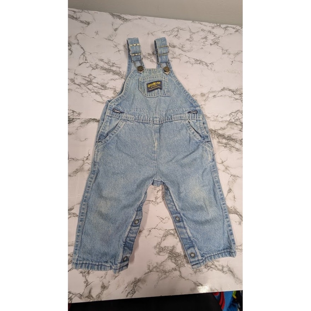 Vintage OshKosh B'Gosh Denim Overalls  Light Wash Made in USA size 18m